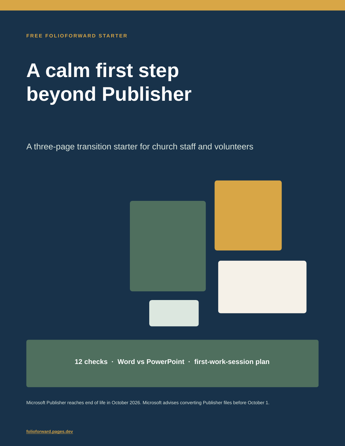 Cover of the free FolioForward Publisher Transition Starter for church teams
