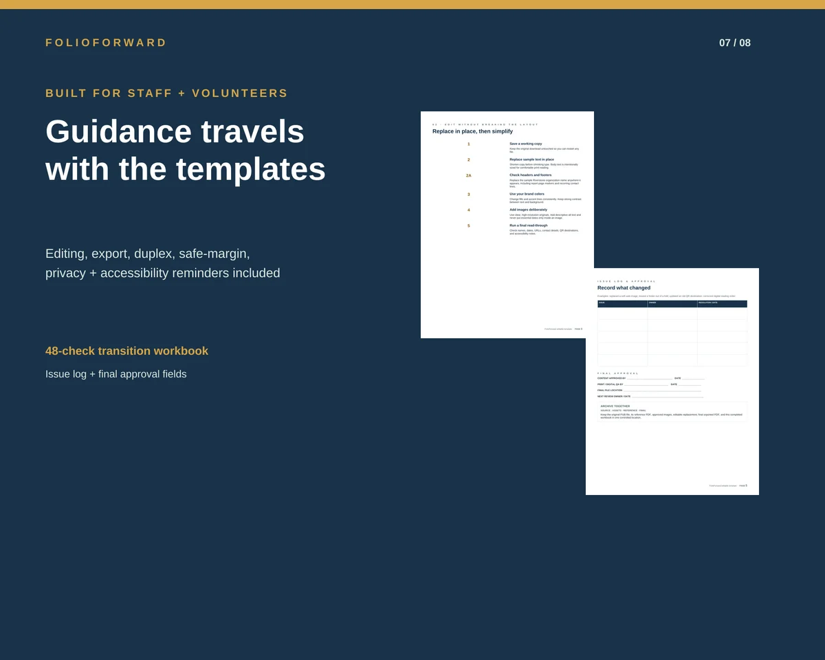 Quick Start guide and Publisher transition workbook pages